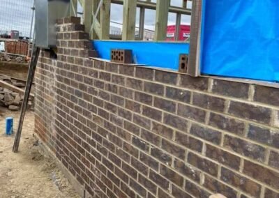 Skilled bricklaying crews working on commercial developments